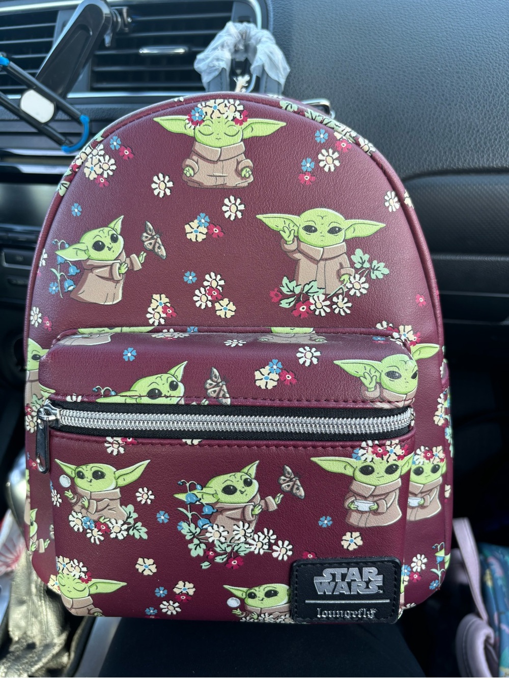 Loungefly Star Wars Burgundy Grogu Floral Mini Backpack